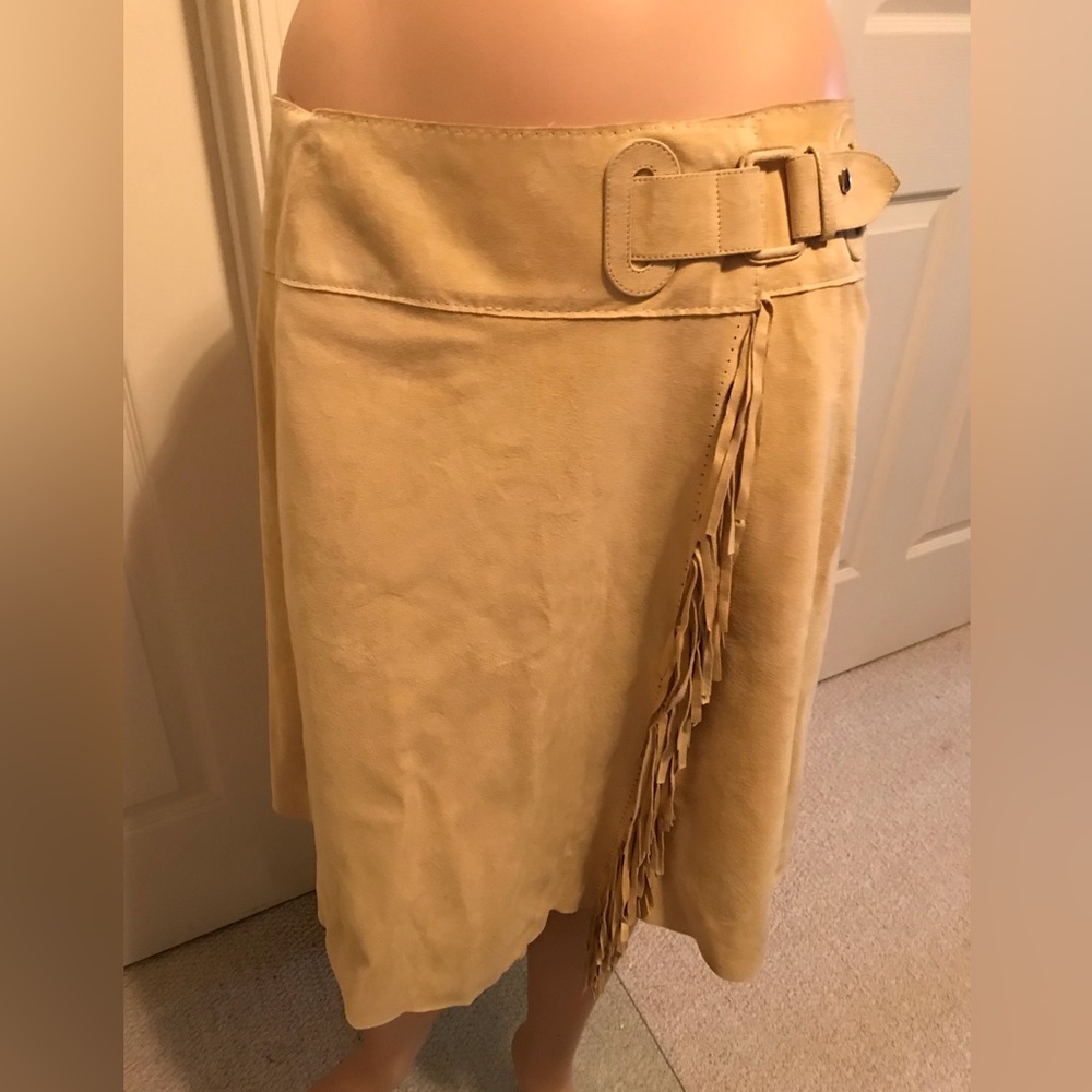 Hermes leather skirt authentic fringe trim details no size tag $2700 approx